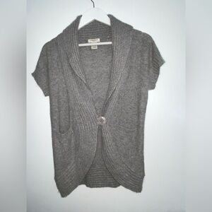 Vertigo Paris Angora wool blend gray cardigan sweater short sleeve Size L LARGE